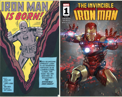 Iron Man from Mavel Comics in 1963 vs. Iron Man in 2008